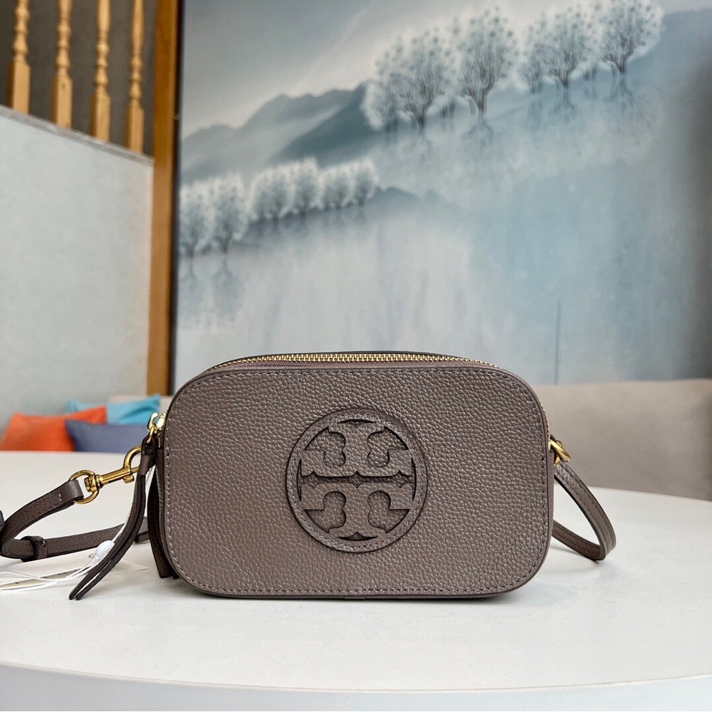 Tory Burch Grey Leather Camera Crossbody Bag